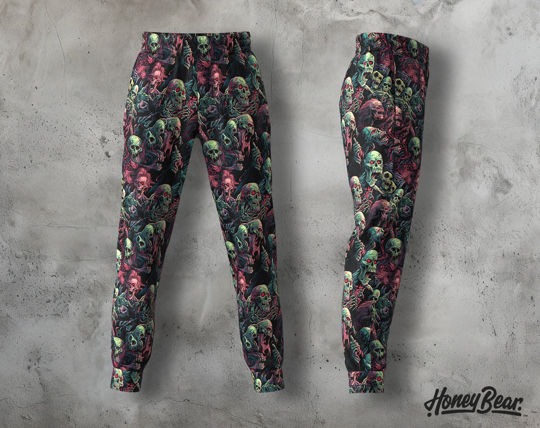 Creepy Undead Jogger Pants with Zombies faces pattern