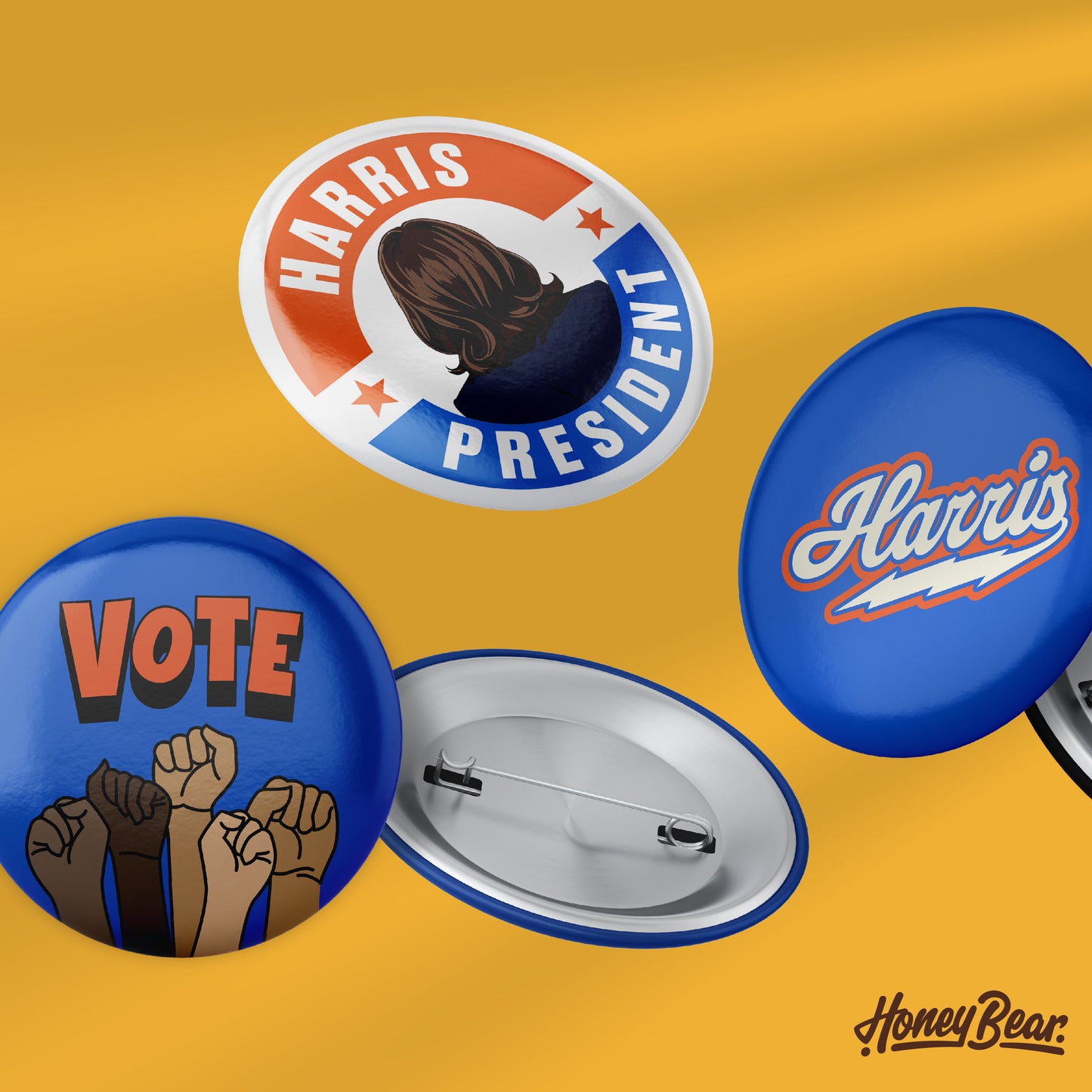 'All In For Kamala' Pin Back Button Sets (3-Pack, 6-Pack)