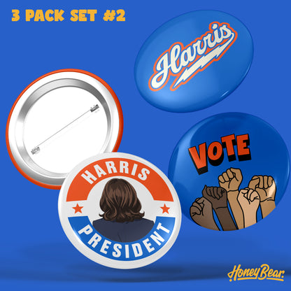 'All In For Kamala' Pin Back Button Sets (3-Pack, 6-Pack)