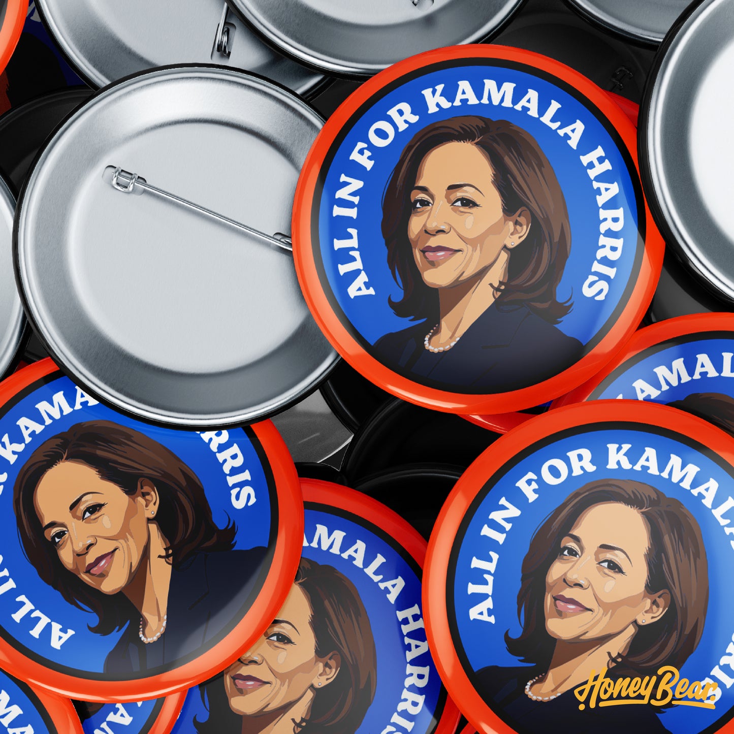 'All In For Kamala' Pin Back Button Sets (3-Pack, 6-Pack)