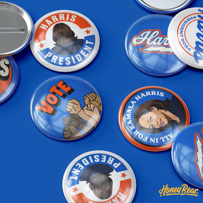 'All In For Kamala' Pin Back Button Sets (3-Pack, 6-Pack)