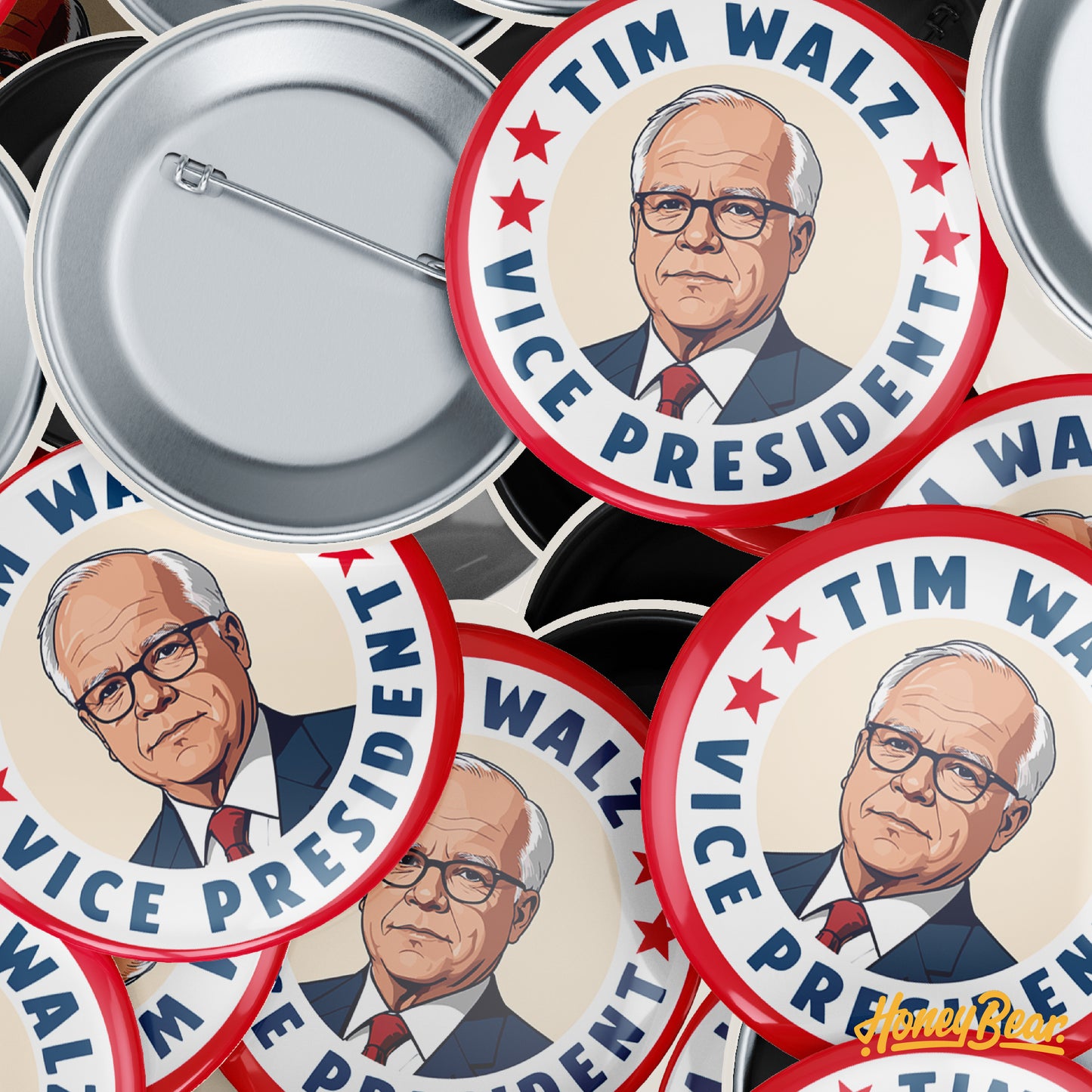 3-Pack or Solo 'Harris/Walz 2024' Pin Back Buttons