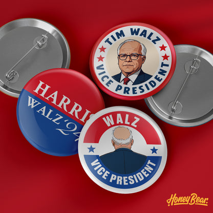 3-Pack or Solo 'Harris/Walz 2024' Pin Back Buttons