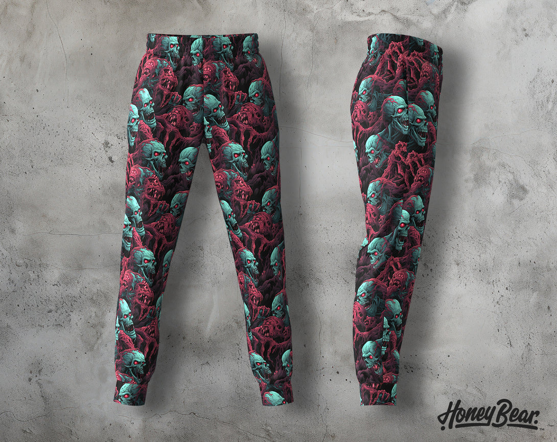 Horror Zombie-Themed Joggers on gray background