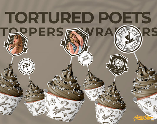 Limited Edition ‘Tortured Poets’ Cupcake Wrappers & Toppers  |  Pop Icon Cupcakes, Party Flag Toppers, Cupcake Decor, Music Themed Party