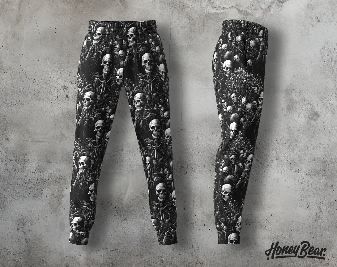 Skeleton Print Joggers front and side view