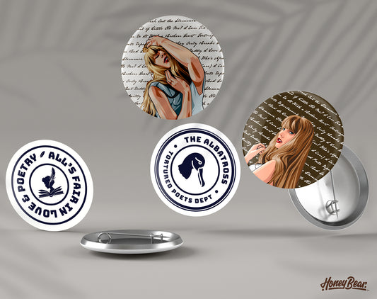 Literary 'Tortured Poets' Music Icon Pinback Buttons