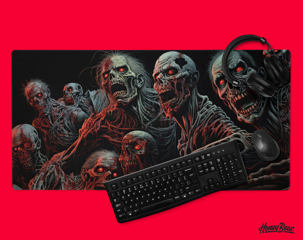 Spine-tingling large desk pad with an eerie zombie illustration, complete with haunting red eyes and macabre details, adding a terrifying touch to any gamer's desk – Honey Bear