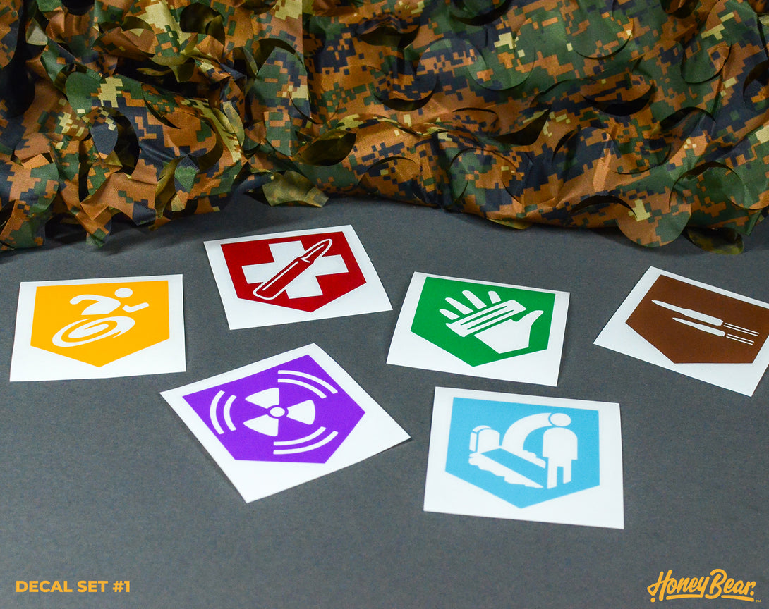 Collection of vinyl car stickers inspired by iconic Zombies Perk elements, perfect for gaming enthusiasts