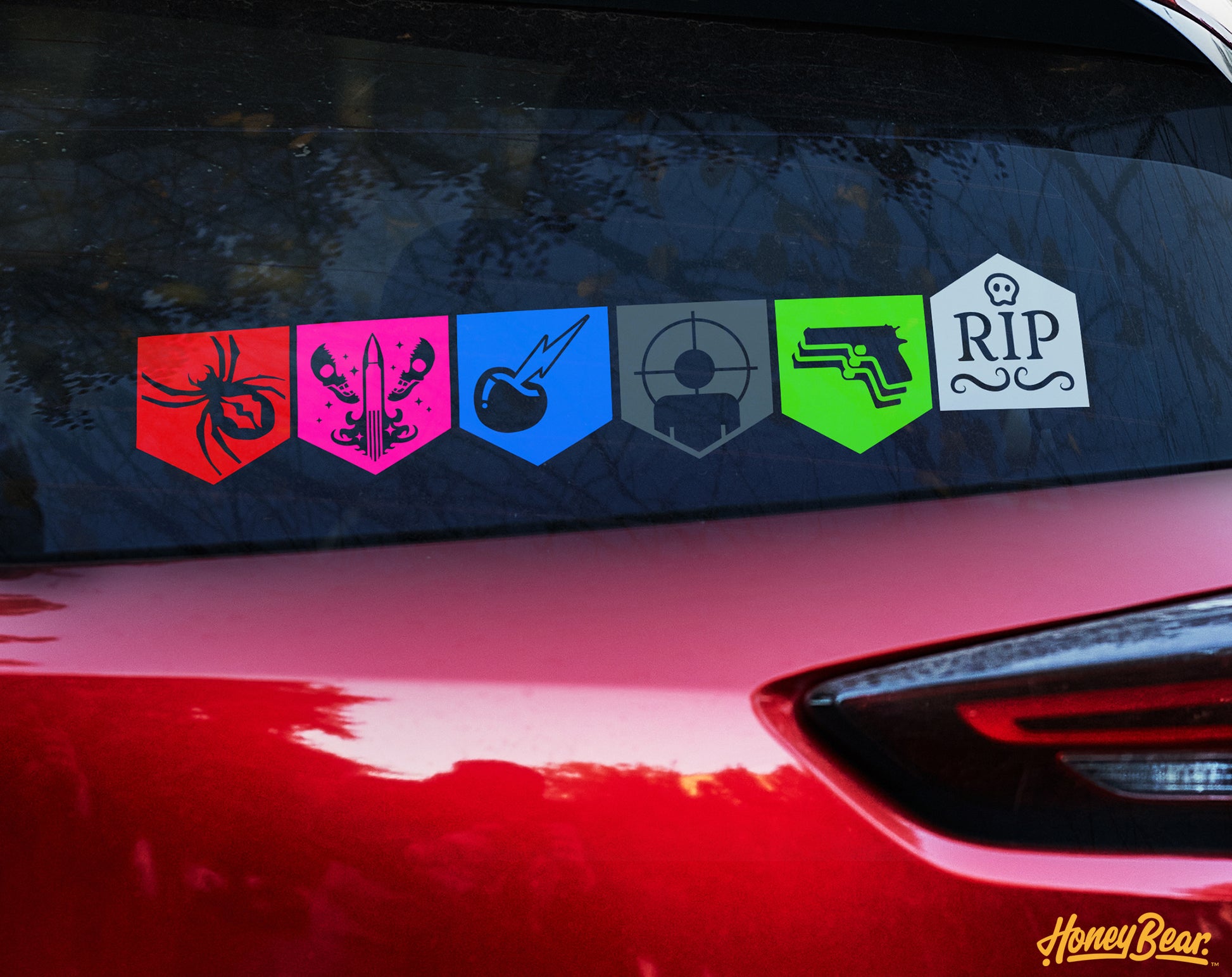 Collection of vinyl car stickers inspired by iconic Zombies Perk elements, perfect for gaming enthusiasts