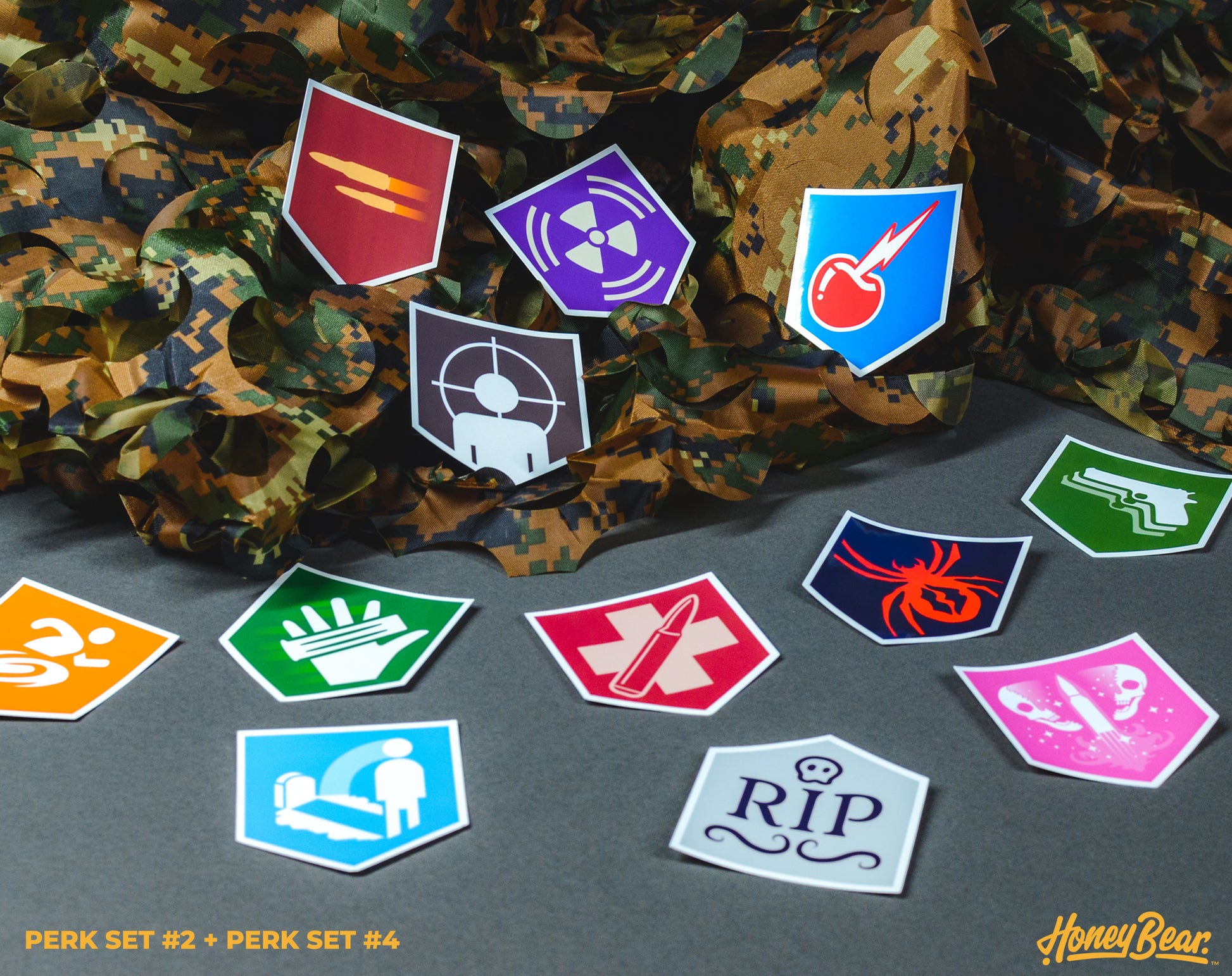 Exclusive sticker set featuring various perks from iconic zombie-themed games, a must-have for gaming enthusiasts.